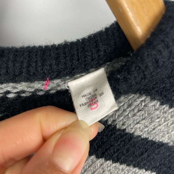 LUX Black Gray Striped Knit Empire‎ Waist Sleeveless Babydoll Sweater Dress - Picture 5 of 6